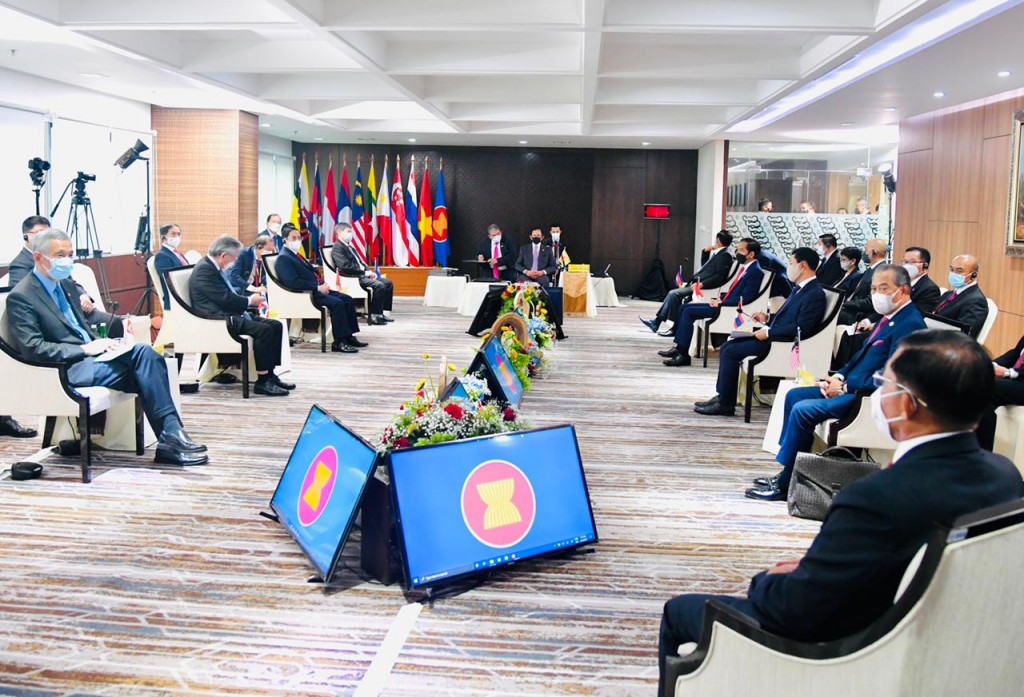 ASEAN  Leaders Meeting discussing Myanmar in Jakarta, Saturday, April 24, 2021. Photo: Presidential Secretariat
