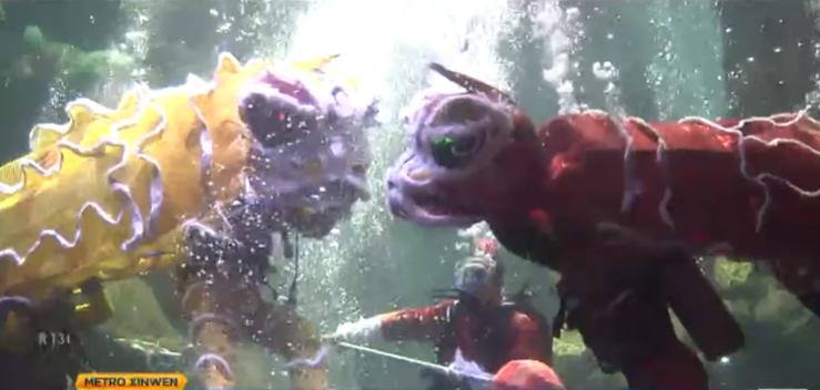 Underwater Barongsai Dance. (photo source : Metro Xinwen)