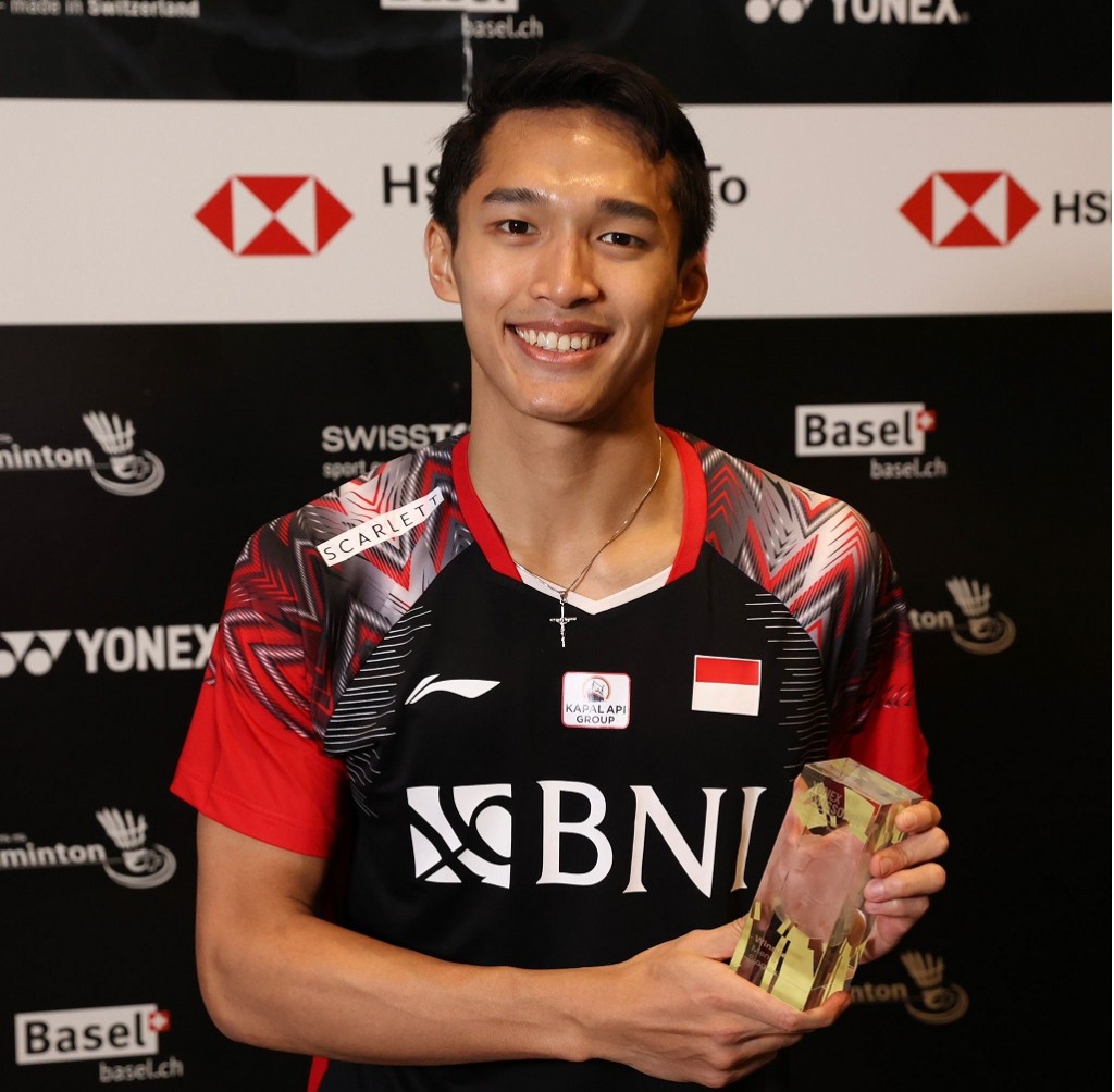Jonatan Christie win over Prannoy H. S. gave Indonesia a Swiss Open men singles titlist. (photo : PBSI)