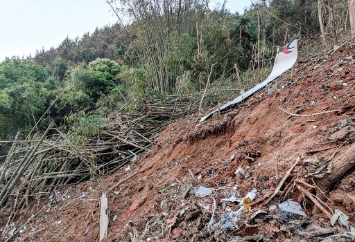 Debris from the China Eastern Airlines plane that crashed in Wuzhou, China, March 21, 2022. (AFP)