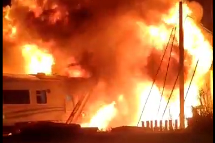 Train and trailer crash sparks fire. (photo : ANTARA/HO-personal documentation)