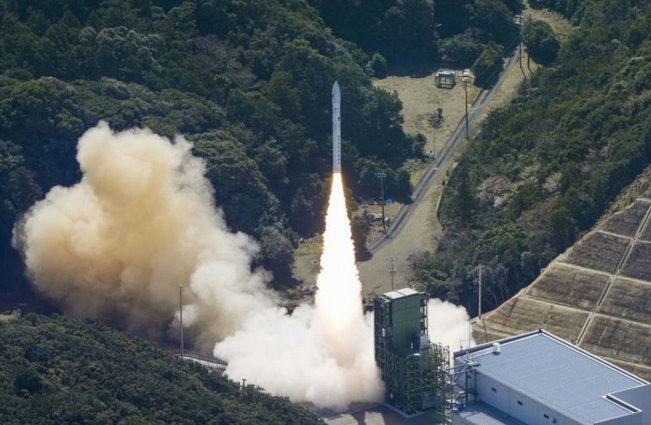 Photo taken from a Kyodo News helicopter shows a Kairos rocket taking off from Space Port Kii in Kushimoto, Wakayama Prefecture, Japan, March 13, 2024.