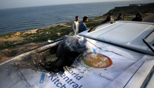  Damaged World Central Kitchen (WCK) vehicles after an Israeli attack in the central Gaza Strip. ANTARA/Xinhua/Yasser Qudih/am.