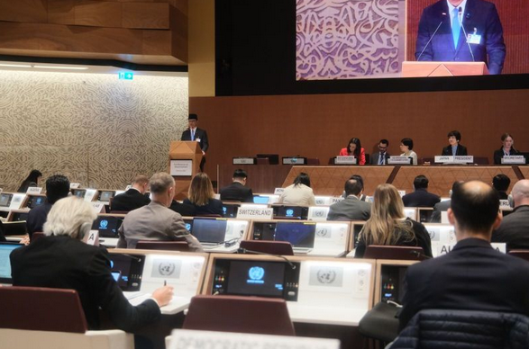   Indonesian Minister of Foreign Affairs Sugiono at the High Level Segment Conference on Disarmament in Geneva, Switzerland, February 24, 2025. (ANTARA/HO-Indonesian Ministry of Foreign Affairs)