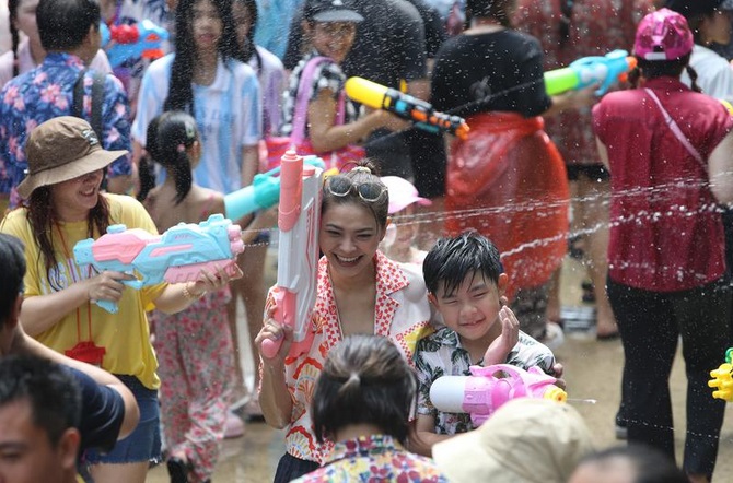 Songkran festival in Bangkok, Thailand, April 13, 2025.  (Xinhua/Rachen Sageamsak)