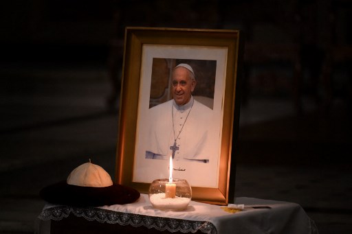 A picture of the late Pope Francis. AFP