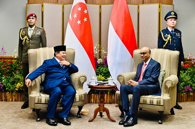 总统尚达曼举行仪式欢迎普拉博沃总统访新加坡 