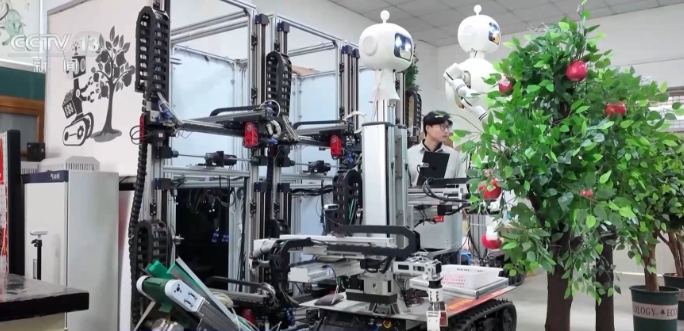 中国科学家研发出“双胞胎”苹果采摘机器人